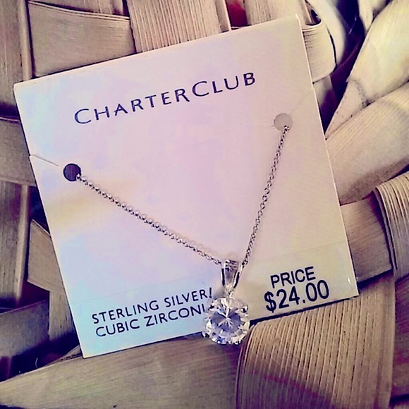 Macys Simple elegance of sterling silver & cubic zirconia pendant with necklace - Picture 1 of 4